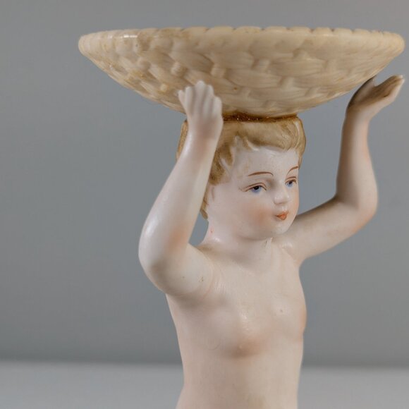 AS IS Victorian German Dresden Cupid Cherub Putti bisque porcelain candle holder - Picture 6 of 16